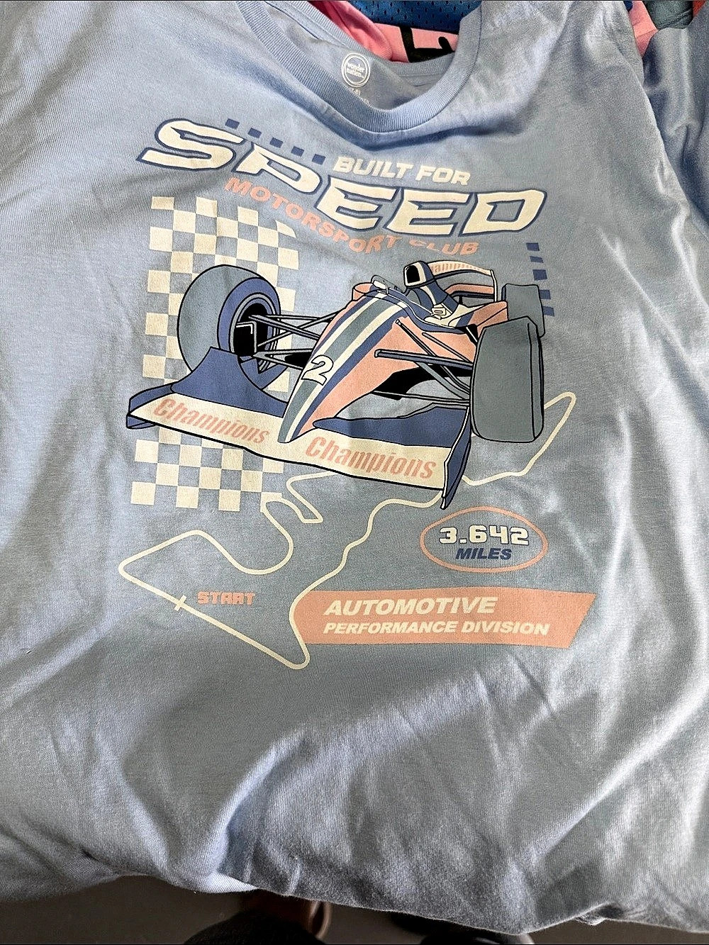 Wonder Nation Graphic Racing Tee in Blue & Pink Size Medium